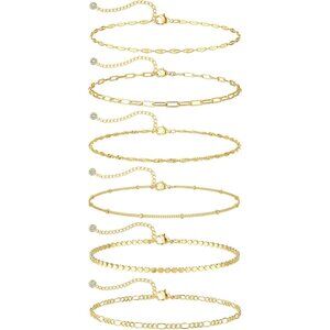 Waterproof Ankle Bracelets for Women, 14K Real Gold Plated Anklets for Women 6PC